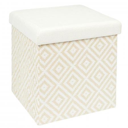 Coffre pouf MIRAGE 38x38x38 cm motif losanges blanc
