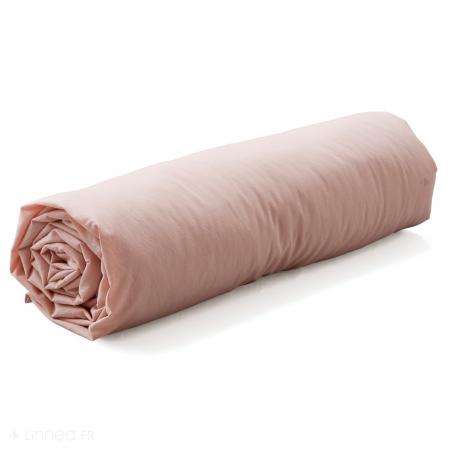 Drap housse 140x190 cm en percale lavée 100% coton PERKAL rose Nude bonnet 30 cm