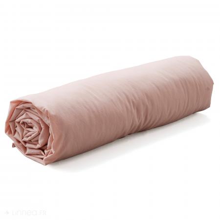 Drap housse 90x190 cm en percale lavée 100% coton PERKAL rose Nude bonnet 30 cm