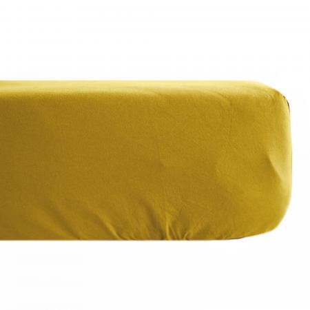 Drap housse uni 160x200 cm 100% percale de coton MANOIR jaune Moutarde bonnet 35