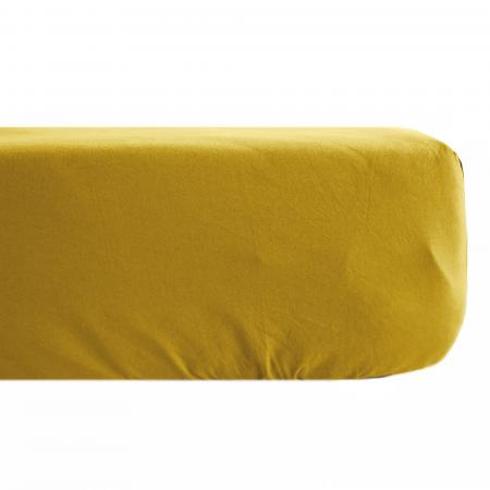 Drap housse uni 180x200 cm 100% percale de coton MANOIR jaune Moutarde bonnet 35