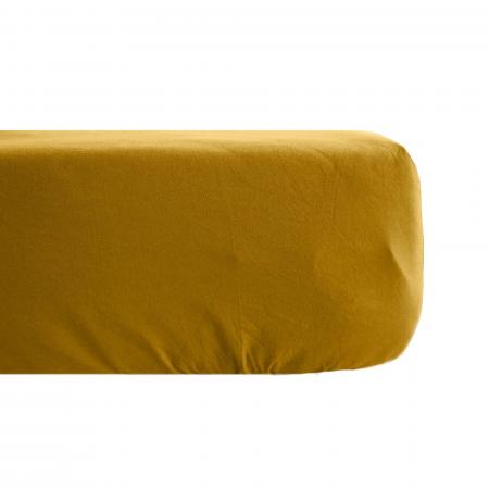 Drap housse uni 80x200 cm 100% percale de coton MANOIR jaune Curry bonnet 35