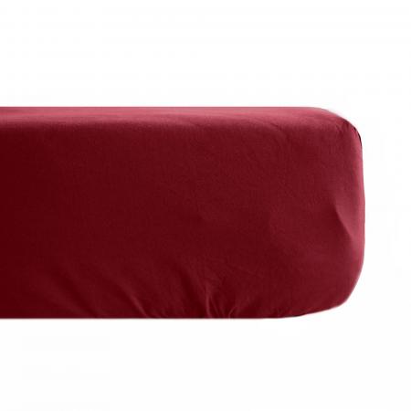 Drap housse uni 90x190 cm 100% percale de coton MANOIR rouge Carmin bonnet 35