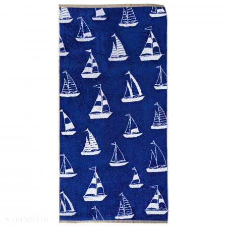 Drap de plage 75x150 cm pur coton collection SAIL BOAT bleu