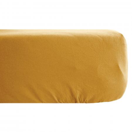 Drap housse 90x190 cm pur coton PALACE jaune curry