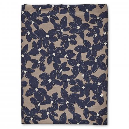 Housse de couette 160x210 cm percale de coton BLOEM à motif fleurs envers uni bleu Marine