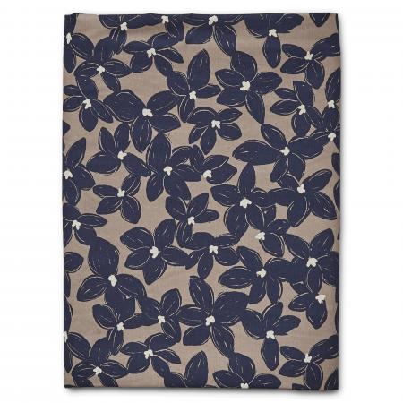 Housse de couette 240x220 cm percale de coton BLOEM à motif fleurs envers uni bleu Marine