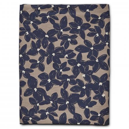 Housse de couette 260x240 cm percale de coton BLOEM à motif fleurs envers uni bleu Marine