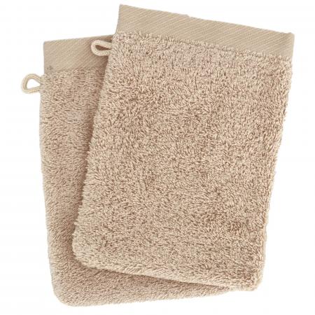 Lot de 2 gants de toilette 16x21 cm 100% coton peigné ALBA beige