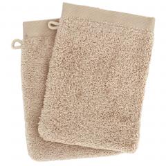 Lot de 2 gants de toilette 16x21 cm 100% coton peigné ALBA beige