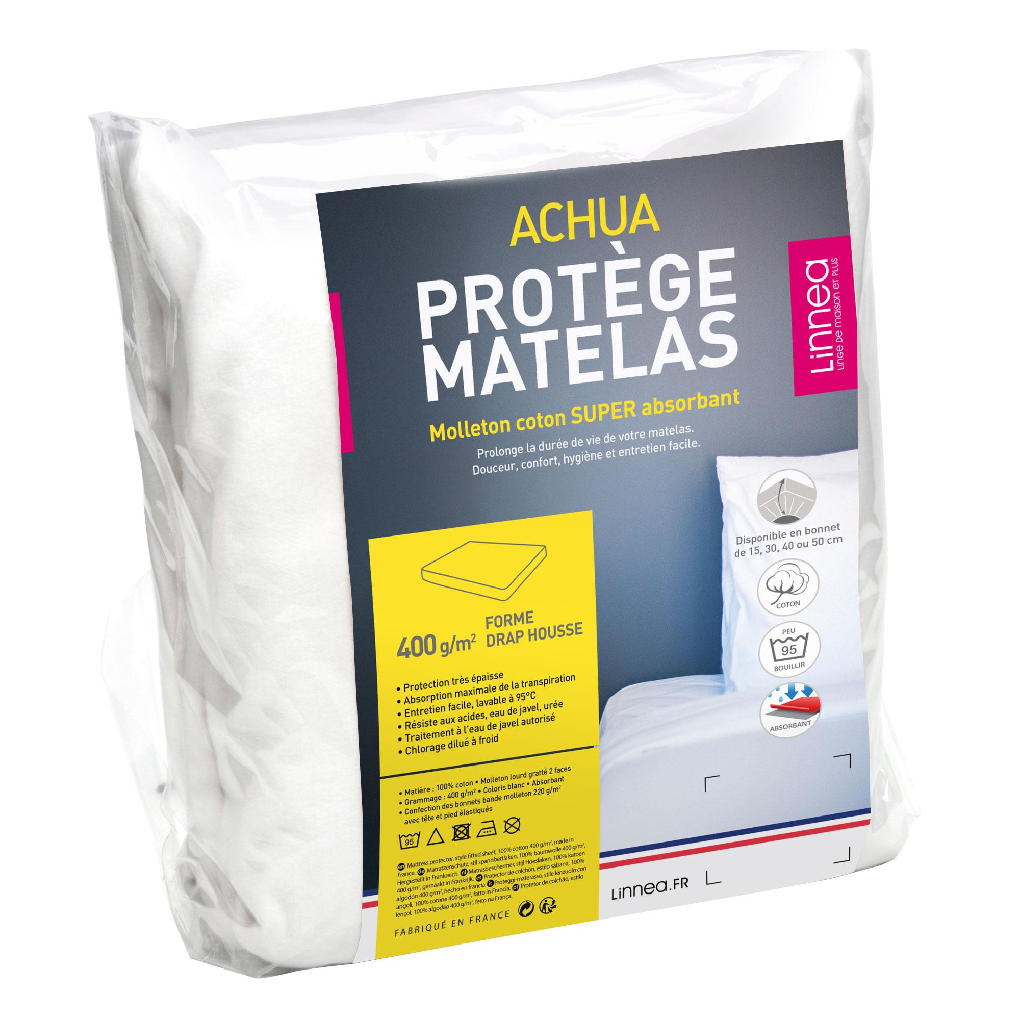 Protège matelas 130x190 cm ACHUA - Molleton 100% coton 400 g/m2