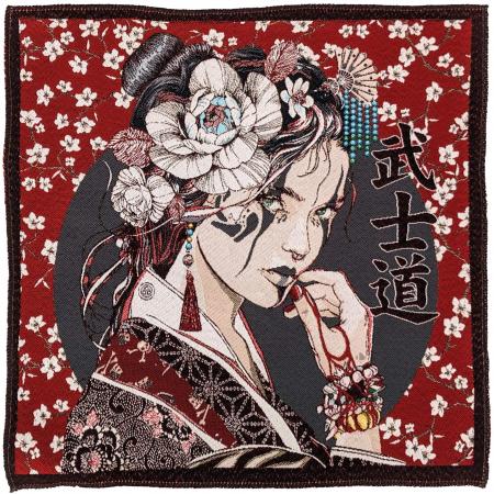 Carré de tissu jacquard polycoton motif japonais GEISHA rouge