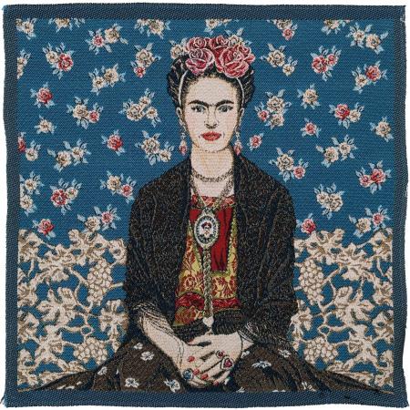 Carré jacquard MAGDA motif Frida Kahlo bleu
