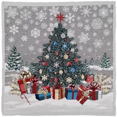 Carré de tissu jacquard polycoton motif sapin de Noël MAGIQUE gris Argent