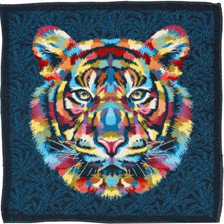 Carré de tissu jacquard polycoton motif tête de tigre SHEREKAHN Multicolor