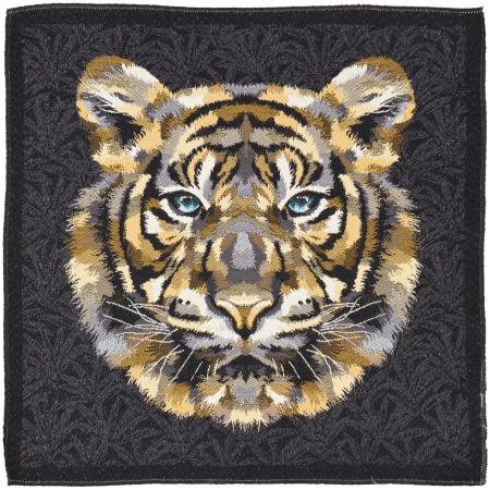 Carré de tissu jacquard polycoton motif tête de tigre SHEREKAHN noir Or