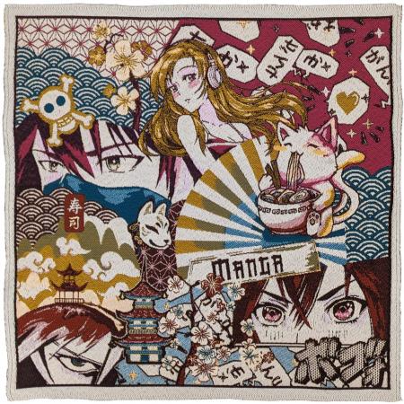 Carré jacquard SHOGUN motif composition manga rose Fuchsia