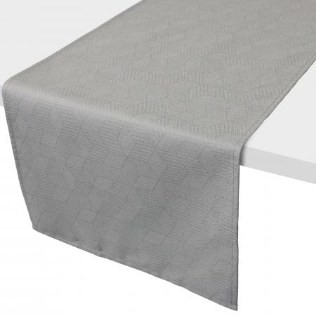 Chemin de table 45x150 cm Jacquard 100% coton CUBE gris Perle