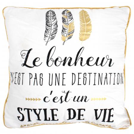 Coussin 40x40 cm BE HAPPY blanc or
