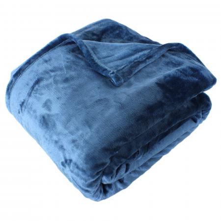 Couverture polaire microvelours 180x240 cm VELVET Bleu de prusse 100% Polyester 320 g/m2 Traitement non-feu 12952