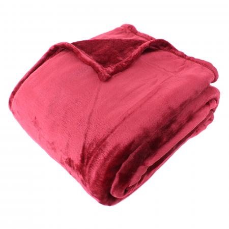 Couverture polaire microvelours 240x260 cm VELVET Bourgogne Rouge 100% Polyester 320 g/m2 Traitement non-feu 12952