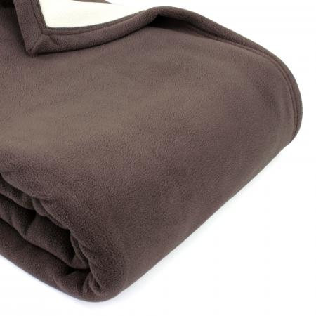 Couverture polaire luxe 180x220 cm 100% polyester 430 g/m2 NARVIK Marron Taupe/Naturel