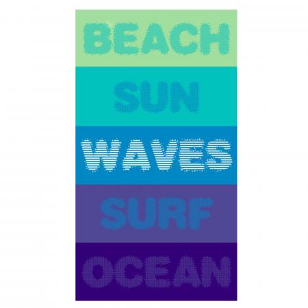 Drap de plage 100x180 cm éponge velours 380 g/m2 KALI Beach sun waves surf ocean Bleu
