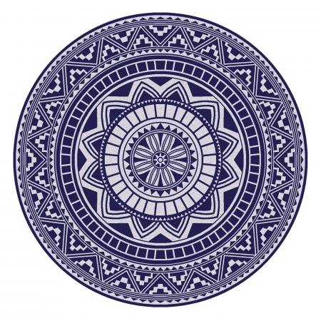 Drap de plage Fouta ronde R180 cm 100% coton 290 g/m² GARGANO Mosaic arabesque Bleu