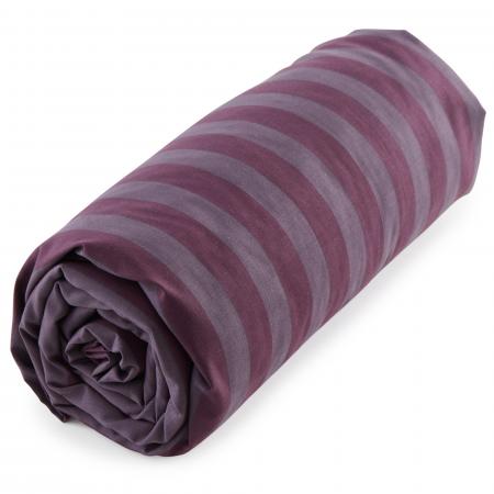 Drap housse 160x200 cm percale de coton AUDACIEUSE motif à rayure violet Raisin bonnet 30 cm