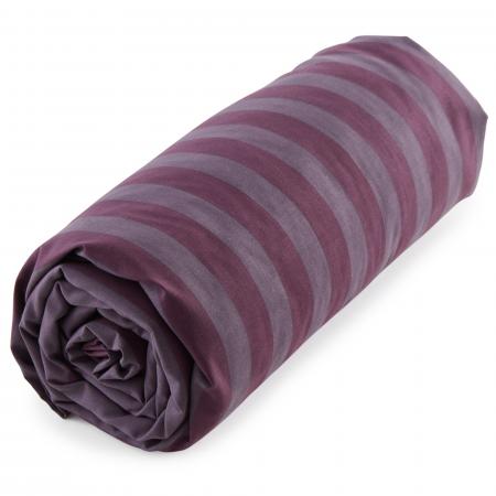 Drap housse 90x190 cm percale de coton AUDACIEUSE motif à rayure violet Raisin bonnet 30 cm