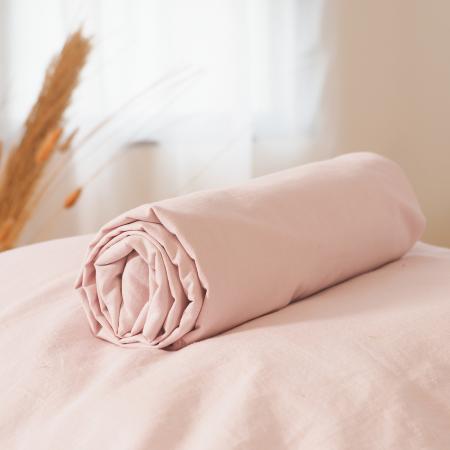 Drap housse 140x190 cm coton lavé LINO rose nude
