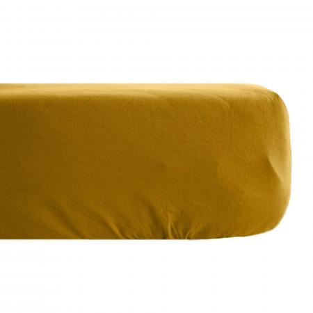 Drap housse uni 160x200 cm 100% percale de coton MANOIR jaune Curry bonnet 35