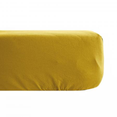 Drap housse uni 90x190 cm 100% percale de coton MANOIR jaune Moutarde bonnet 35