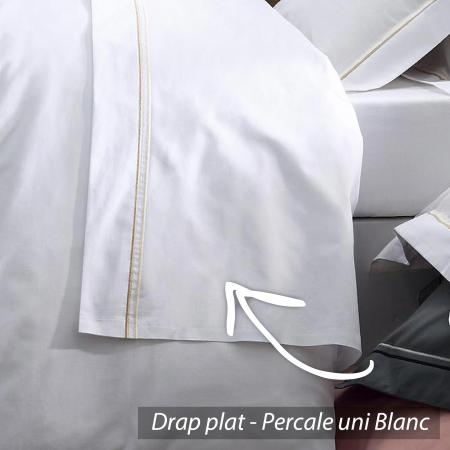 Drap plat 180x290 cm uni Percale pur coton HOTEL DE PARIS Blanc