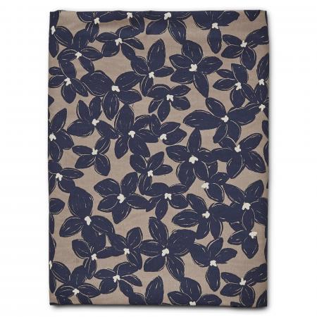 Housse de couette 250x220 cm percale de coton BLOEM à motif fleurs envers uni bleu Marine