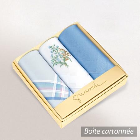 Lot de 3 mouchoirs tissu femme fantaisie / Mix Box Bleu assortis - 35x35 cm