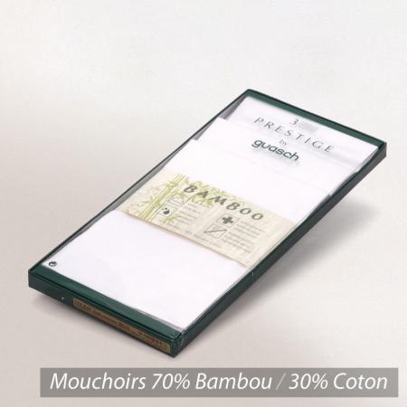 Lot de 3 mouchoirs tissu homme classic / Bamboo - Blanc - 43x43 cm