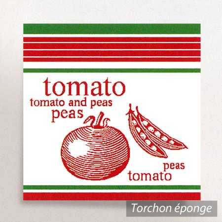 Torchon en éponge SALAD - motif petits pois et tomate - Ecru / vert / rouge - 50x50 cm