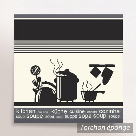Torchon en éponge STOVE - motif cuisson - Gris / Gris foncé - 50x50 cm