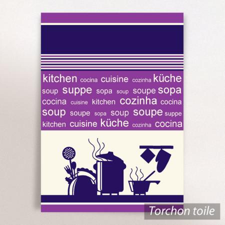 Torchon en toile STOVE - motif cuisson - Mauve / violet - 50x70 cm