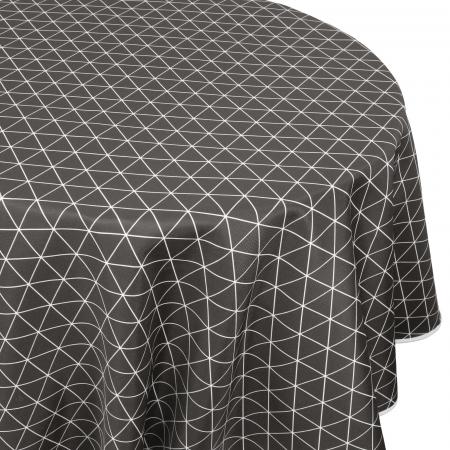 Nappe ronde 180 cm imprimée 100% polyester PACO géométrique gris Poivre