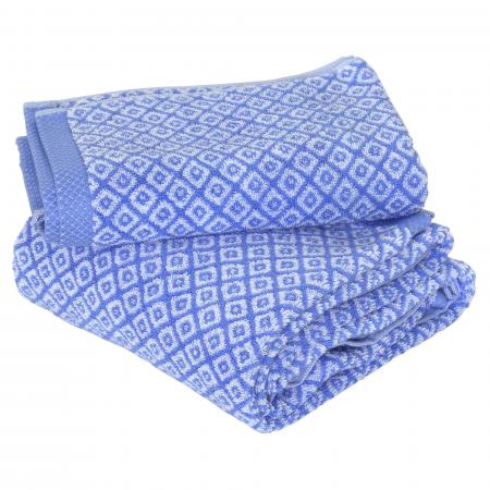 Parure de bain 2 pièces SHIBORI mosaic Bleu 100% coton 500 g/m2
