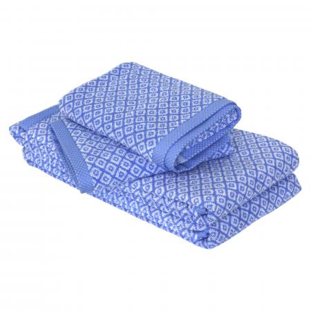 Parure de bain 4 pièces douche SHIBORI mosaic Bleu 100% coton 500 g/m2