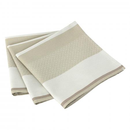 Lot de 3 serviettes de table 45x45 cm Jacquard 100% coton - sans enduction EDEN FICELLE Ecru