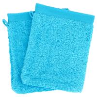 Lot de 2 gants de toilette 16x21 cm 100% coton peigné ALBA bleu océan