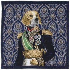 Carré de tissu jacquard polyester motif beagles MARECHAL bleu Prusse