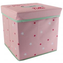 Cube de rangement avec couvercle 27L rose pipelette de mère en fille