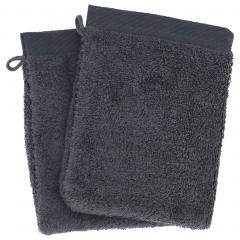 Lot de 2 gants de toilette 16x21 cm 100% coton peigné ALBA anthracite