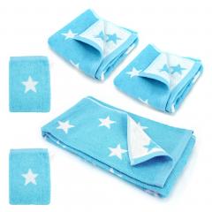 Parure de bain 5 pièces 100% coton 480 g/m2 STARS Bleu Turquoise