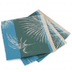 Lot de 3 serviettes de table 45x45 cm PALMIER bleu lagon Jacquard 100% coton - sans enduction